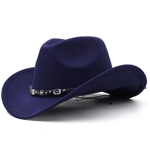 Detailed macro view of navy blue felt cowboy hat with beaded braided rope decoration