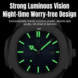 Luxury Men Fashion Quartz Watch Waterproof Luminous Date Octagonal Alloy Case Genuine Leather Strap Business Casual Wristwatch