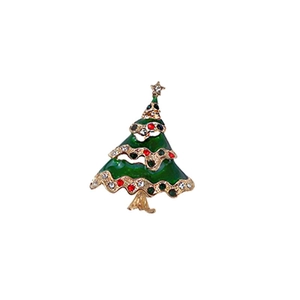 Detail of Christmas tree brooch with green enamel and sparkling colorful rhinestones
