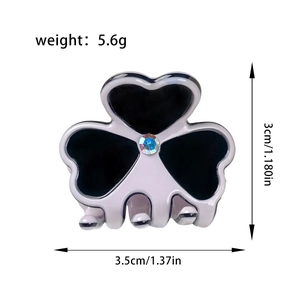Small clover acetate hair claw clip with rhinestones, sized 3.5cm by 3cm, weight 5.6g