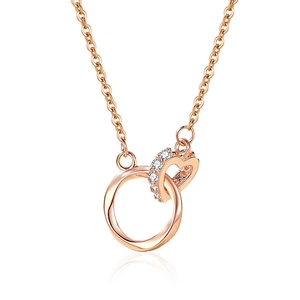 S925 sterling silver Mobius interlocking heart and ring pendant necklace in rose gold