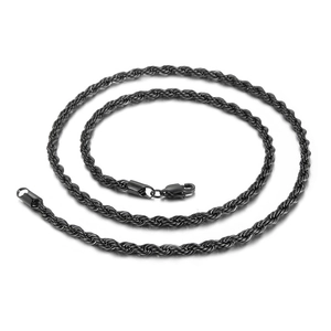 Polished black stainless steel twist chain necklace with lobster clasp for men and women