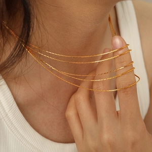 French retro style minimalist multilayer gold snake chain necklace made of titanium steel
