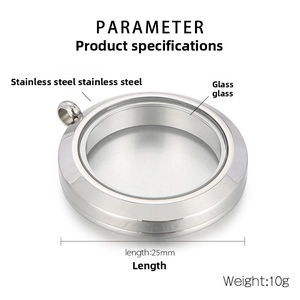 Detailed 25mm round stainless steel locket pendant with glass window and 10g weight