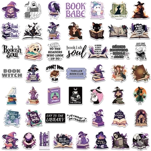 50 pieces of Gothic Wizard Bookish stickers in purple and black for laptop decoration