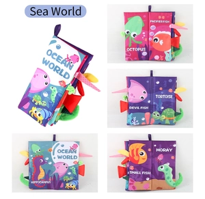 Detail of colorful ocean theme baby cloth book showing textured 3D sea animal tails