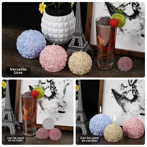 Macro view of rose ball silicone mold showing detailed petals for candle and ice making