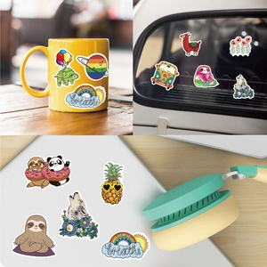 Waterproof VSCO stickers shown on a mug, car window, and laptop for decoration