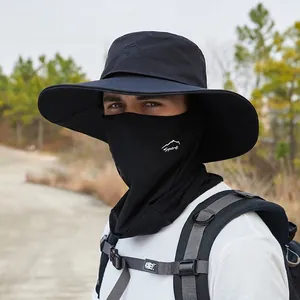 Men's ice silk cooling sun hat and face mask set for outdoor sports and hiking