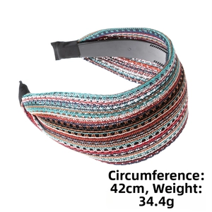 Detail of colorful striped woven headband with 42cm circumference and 34.4g weight