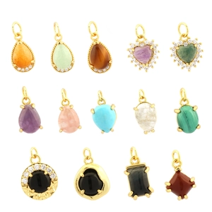 18K gold-plated mixed gemstone heart and teardrop pendants for DIY jewelry making