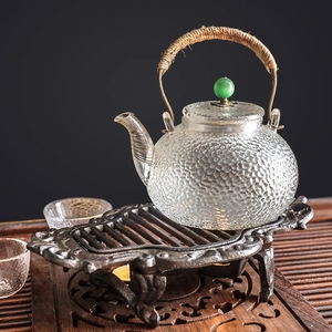 Service à thé en verre martelé japonais avec socle chauffant en fonte et bougie