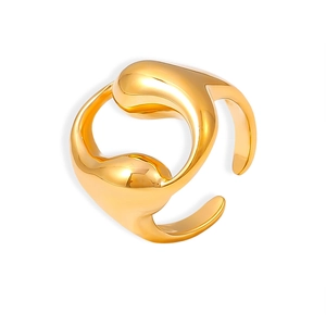 Irregular 18k gold plated stainless steel open ring with a hollow double drop design