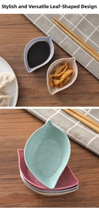 Close-up of leaf-shaped sauce dishes with natural vein textures and matte finish