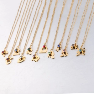 Gold zodiac sign necklaces with colorful birthstones on minimalist steel chains