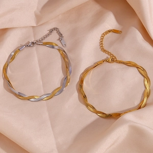 Minimalist Stainless Steel 18K Gold Plated Braided Snake Chain Anklet For Women Two Tone Gold Silver Chic Blade Foot Chain Jewelry