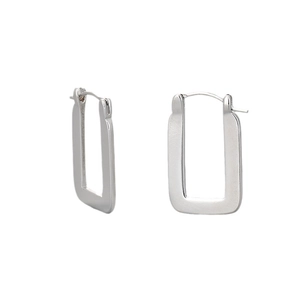 Geometric rectangular silver stud earrings for women with minimalist clasp design