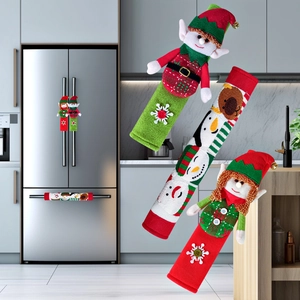 Christmas Refrigerator Handle Covers Cloth Elf Snowman Reindeer Decorative Kitchen Appliance Protective Wraps