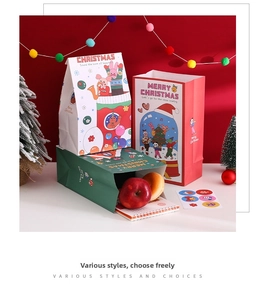 Détail de sacs cadeaux de Noël en papier coloré avec illustrations et fond plat pratique