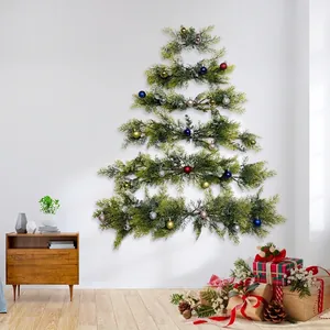 Wall Hanging DIY Christmas Tree Artificial Pine Eucalyptus Branches Colorful Ball Ornaments Festive Home Party Decoration