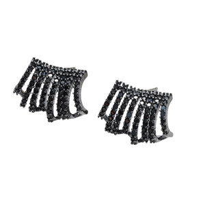 S925 silver needle geometric ear studs with black zircon inlay in arc shape