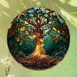 Stained glass effect Tree of Life acrylic hanging ornament for outdoor garden decor