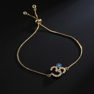 Bracciale Om Malocchio Placcato Oro Rame Zircone Regolabile Catena Box Gioielli Geometrici Regali Per Donne