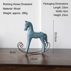 Detail view of vintage blue wooden rocking horse with metal base, size 23x5x23.5cm