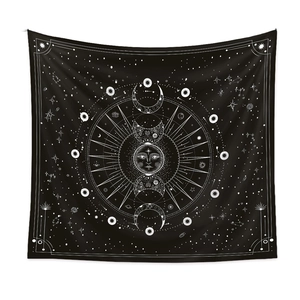 Bohemian sun and moon phase black and white tapestry for minimalist room decoration
