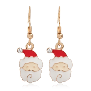 Detail of Christmas Santa earrings with red enamel coating and sparkling rhinestones