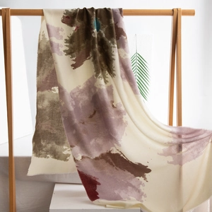 Écharpe vintage en cachemire avec motif aquarelle abstrait et glands pour femmes