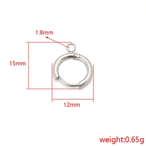 Support boucle d'oreille rond en acier argenté, taille 15x12 mm et 1,8 mm épaisseur