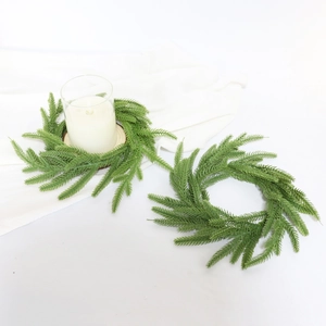 Green Norfolk pine needle candle rings made of PE soft rubber for home Christmas decor