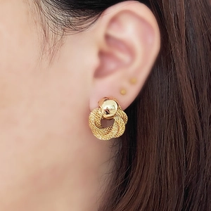 18K gold plated vintage camellia flower style earrings with textured woven hoops
