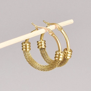 Boucles D'oreilles Créoles Texture Tissage Maille Acier Inoxydable Plaqué Or 18K Bijoux Mode Pour Femmes Minimaliste