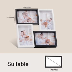 Angled detail of a 4x6 inch 4-opening photo frame collage in black and white finish