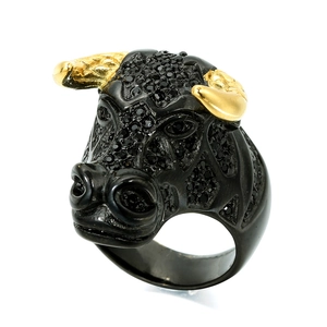 Bague Vintage en Acier Inoxydable Tête de Taureau pour Hommes Femmes Punk Rock Strass Bague Animale Bijoux Hip Hop Gothique