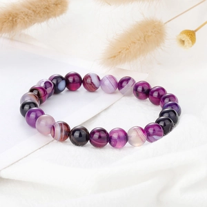 Elastic natural stone bead bracelet with purple agate and tiger eye for men and women