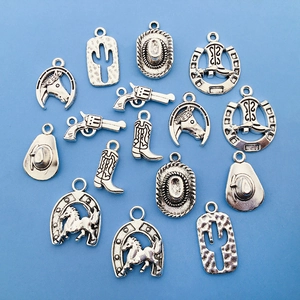 DIY Western Cowboy Charms Set in Vintage Silver featuring Boots Hats and Cactus