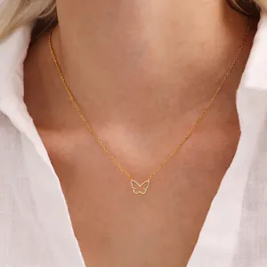 Butterfly Pendant Necklace Stainless Steel Colored Zircon Delicate Minimalist Chain Jewelry For Women Elegant Fashionable Gift