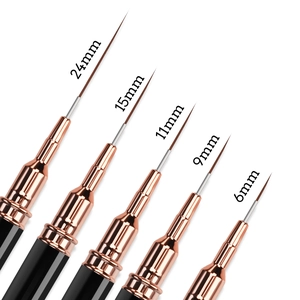 Lot de 5 pinceaux liner pour nail art avec viroles or rose et manches noirs 6-24mm