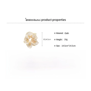 Detail specifications of floral cloth scrunchie measuring 14.5cm and weighing 18g