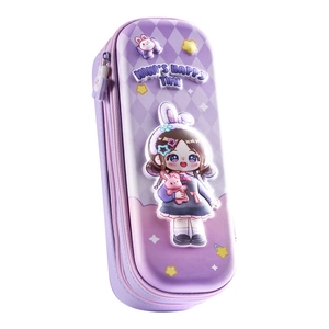 3D Lavender Purple Hard Shell Stationery Case for Students with Cute Cartoon 3D Design