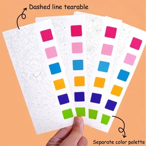 Portable watercolor painting book for kids with built-in pigment palettes and floral designs