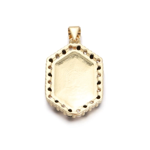 Hexagonal gold pendant base with inlaid zircon stones for DIY necklace jewelry making