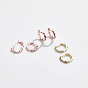 S925 sterling silver hoop earrings with colorful cubic zirconia in gold and rose gold