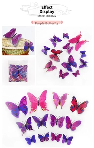 Detailed view of 3D waterproof purple PVC butterfly wall stickers with realistic wings