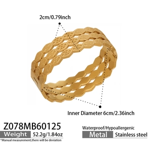 Detail of 2cm wide golden hollow honeycomb stainless steel cuff with dimensions
