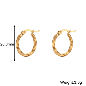 Macro detail of 20mm twisted hoop earrings in 18K gold plated stainless steel