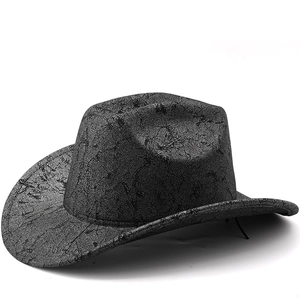 Cappello Cowboy Western Retrò Poliestere Tesa Larga Trama Incrinata Protezione Solare All Aperto Stile Jazz Uomo